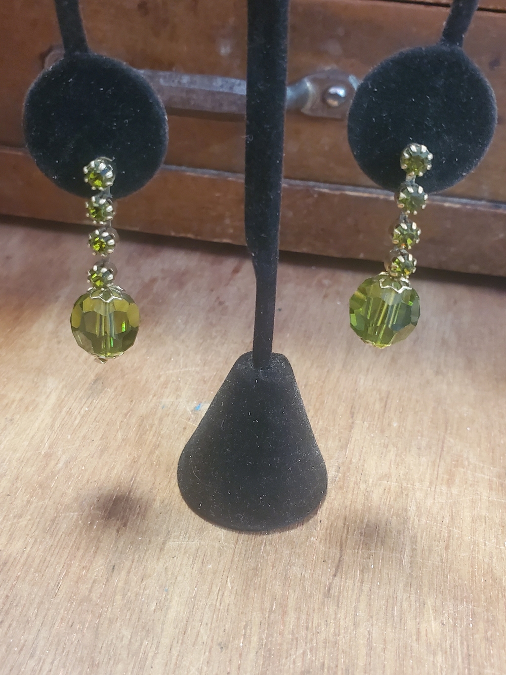 Olive Green Crystal Drop Earrings - Women Jewelry